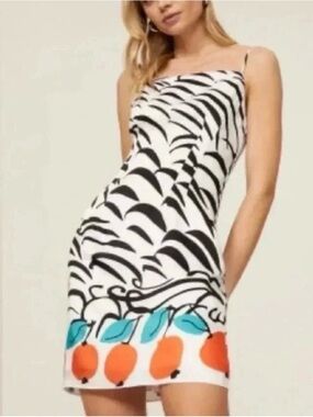 STAUD Abstract Zebra Apple Print Slip Midi Dress